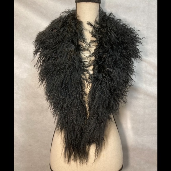 Guido Lombardi Made in Italy Leather Fur Black Shawl Scarf - Picture 1 of 8